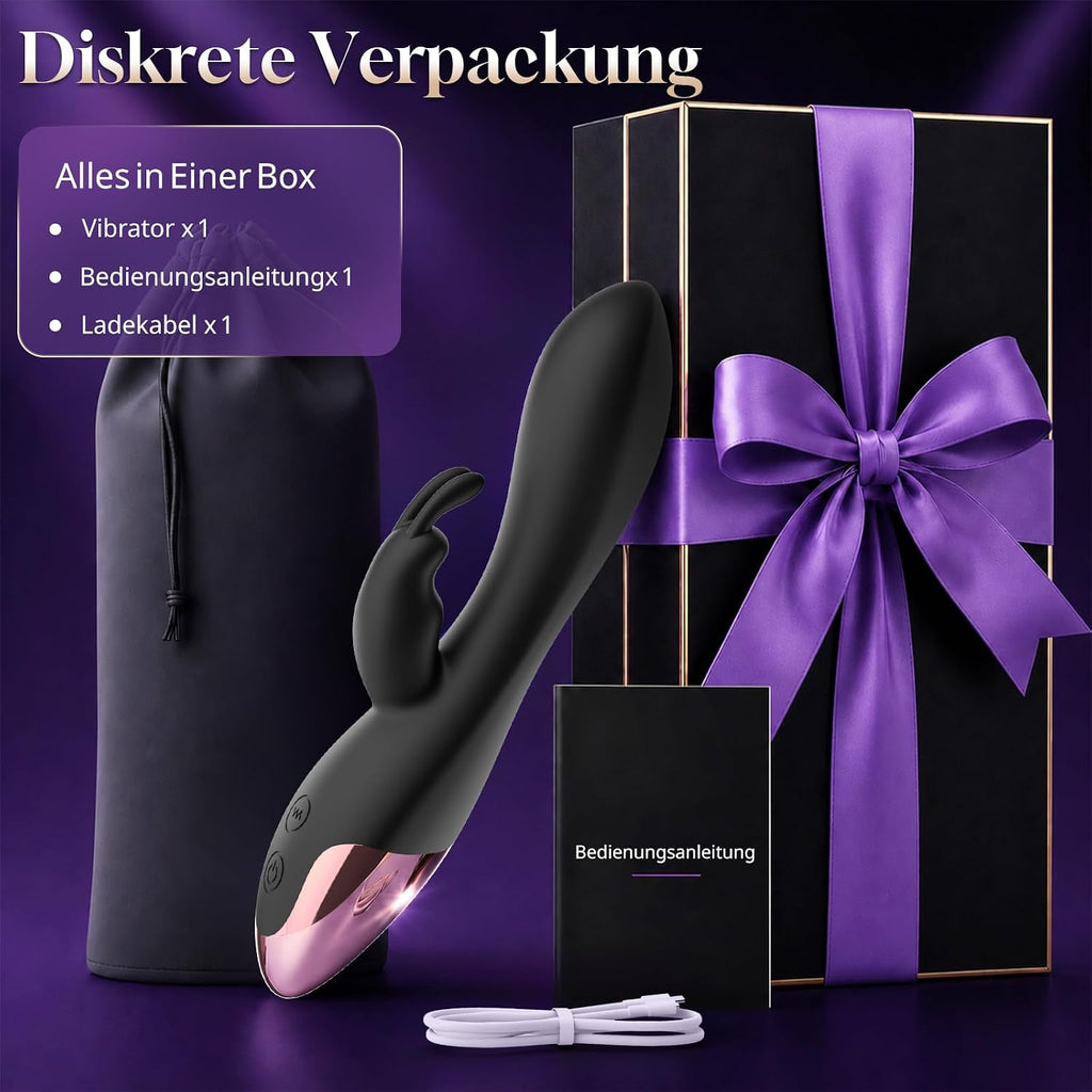 Vibrator Sex Spielzeug für die Frau, Vibration für Frauen Schwarz | Vibratorensets für Frauen Klitoris, Dildo Rabbit Vibratoren mit Klitorisstimulation, 10 Vibrationmodi Sextoysets für Damen
